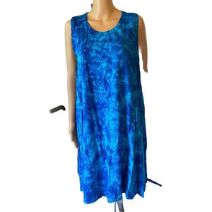 Club west midi Sun dress Women’s 14/16 Blue Tie Dye Swing Sleeveless Comfort